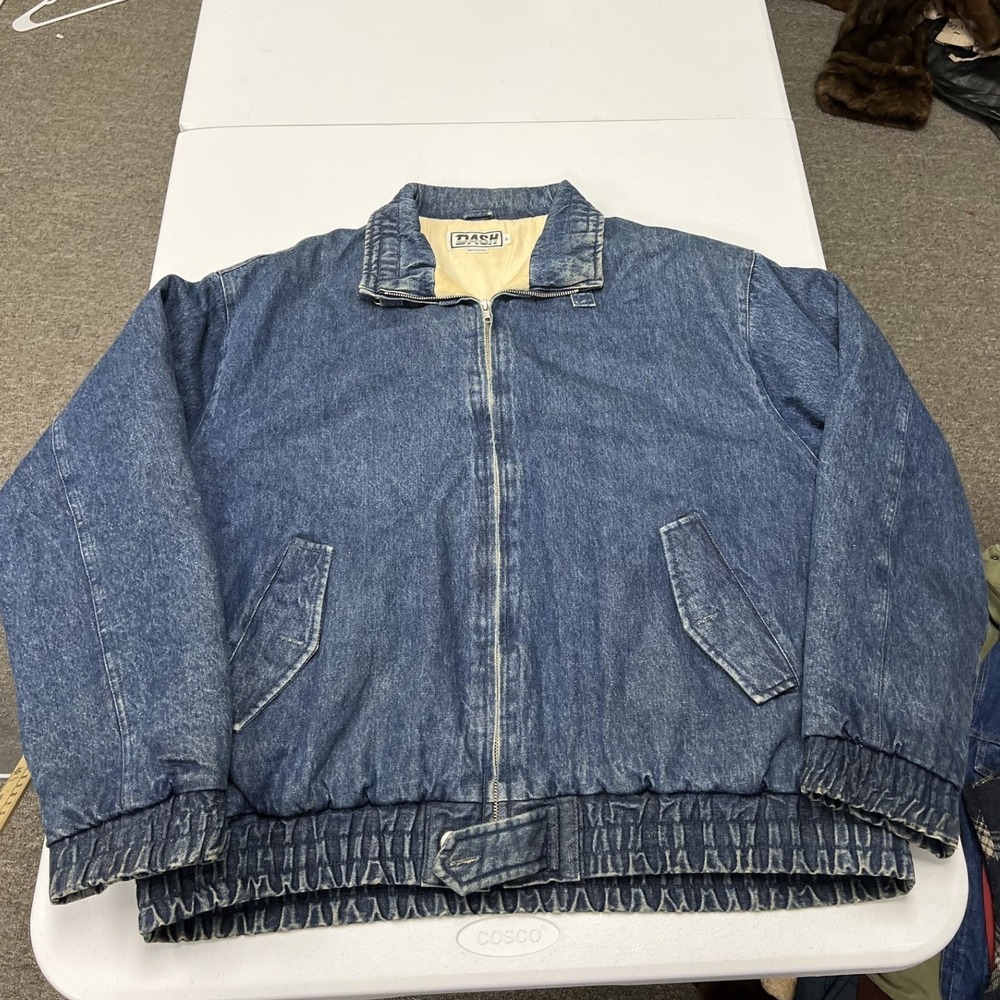 Dash Denim Bomber Jacket Mens L Blue Vintage Quilted Lined D2